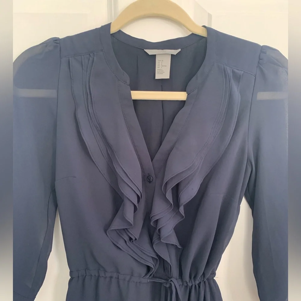 H&M Navy Dress With Sheer Sleeves Size 2